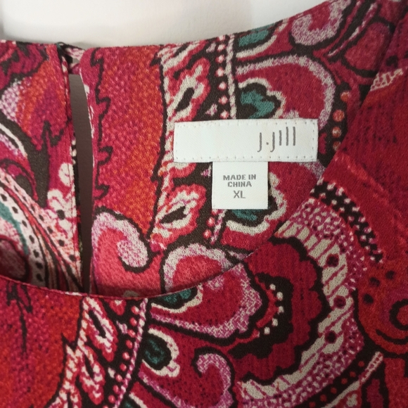 J Jill Red Paisley Layered Tunic Top XL Long Sleeve Keyhole  Bohemian Art - Picture 6 of 14